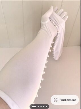 Long White Pearl-Button Opera Gloves